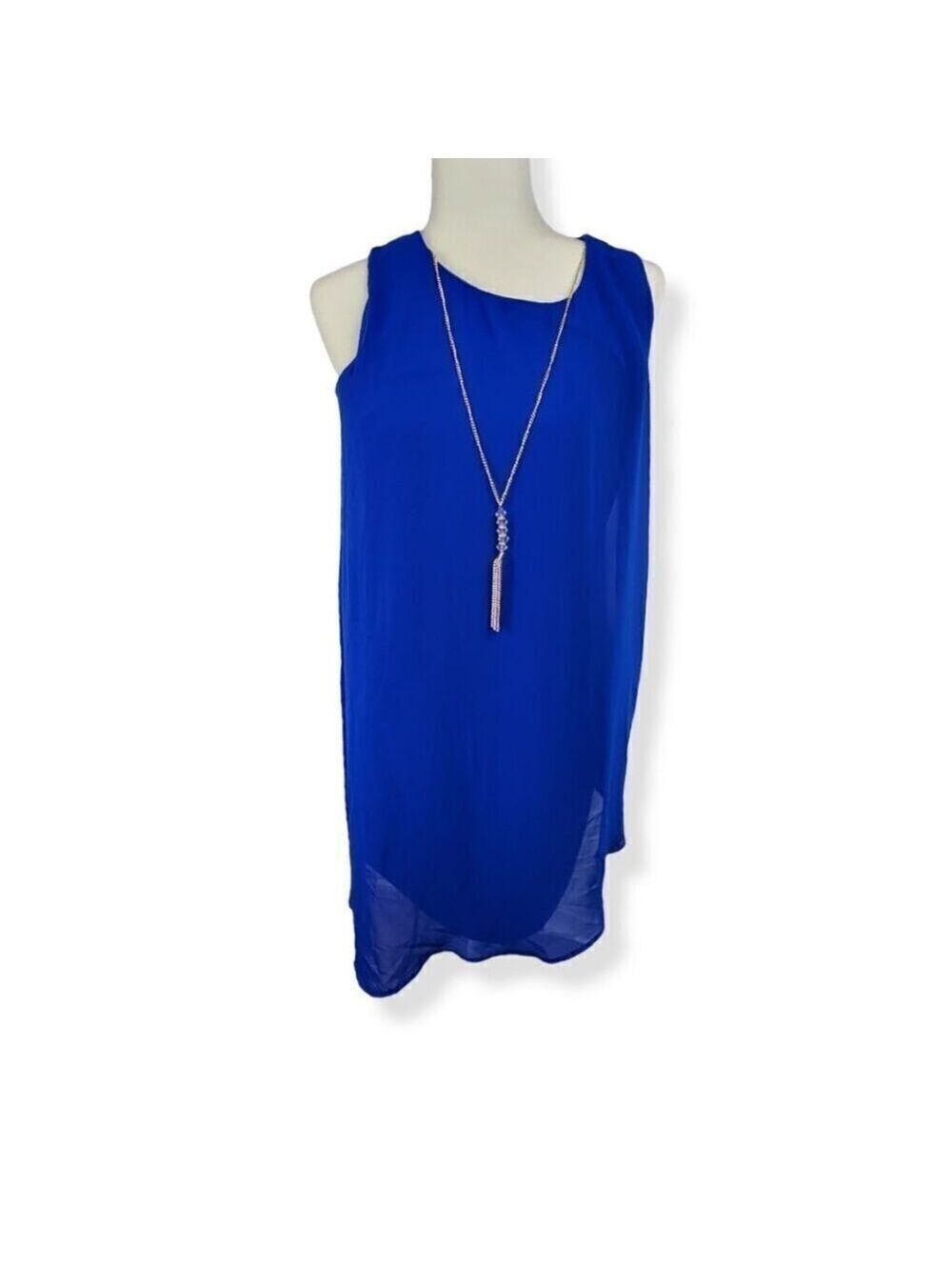 JM Collections Blue Shift Chiffon Dress Petite Medium